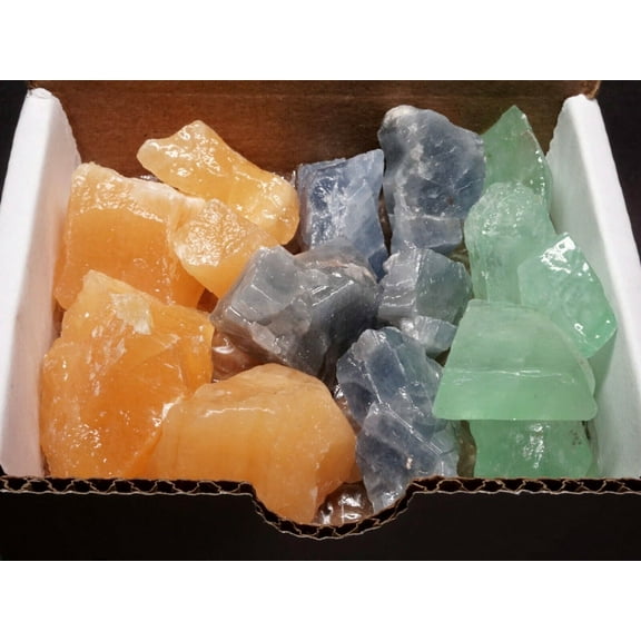 Calcite Mix 1 Pound Blue Orange And Green Natural Calcite Crystal Chunks