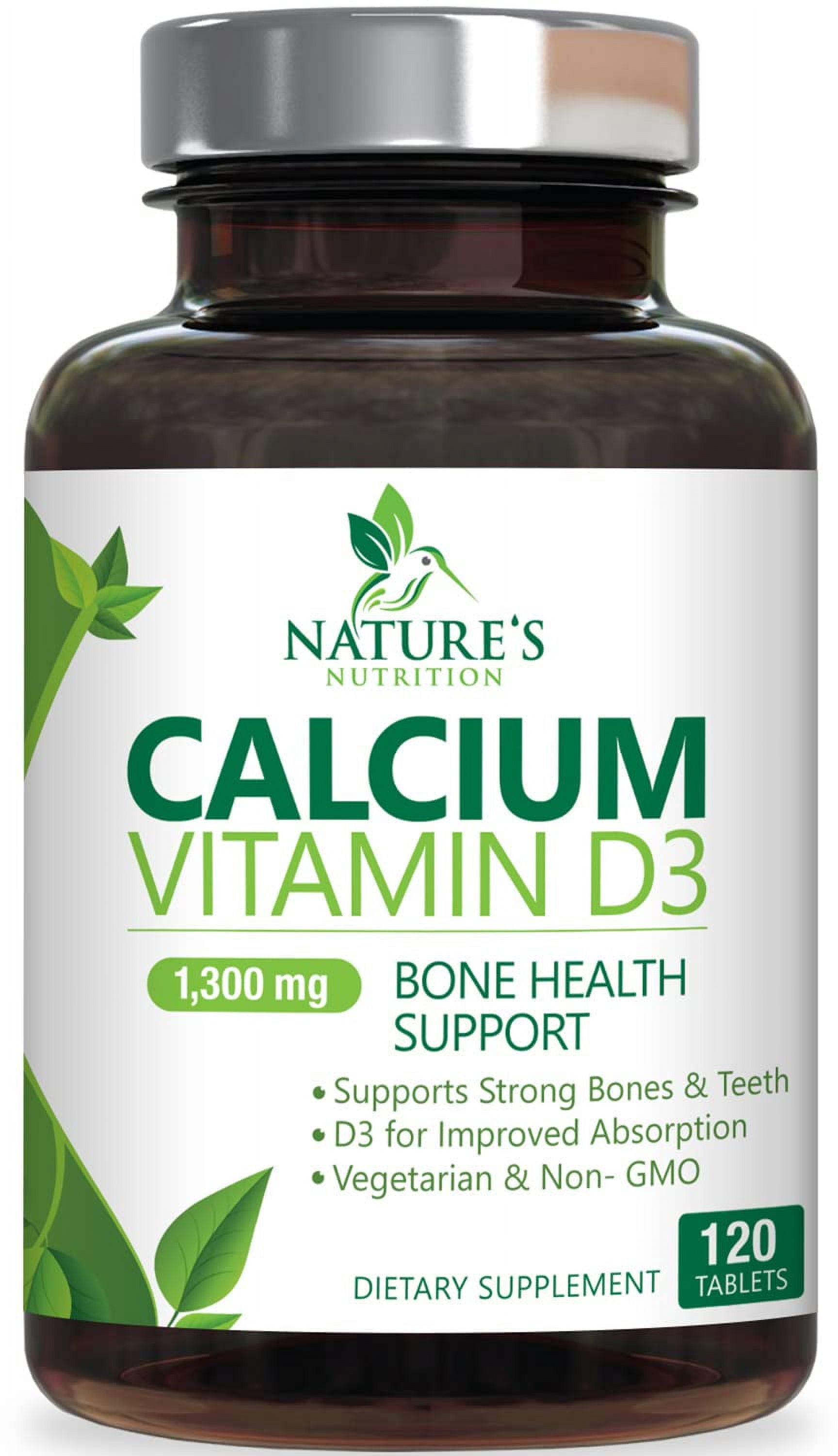 Calcium 1200 mg Plus Vitamin D3, Bone Health & Immune Support Nature's Calcium Supplement with