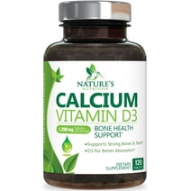 Calcium 1200 mg Plus Vitamin D3, Bone Health & Immune Support - Nature's Calcium Supplement with Extra Strength Vitamin D for Extra Strength Carbonate Absorption Dietary Supplement - 120 Tablets