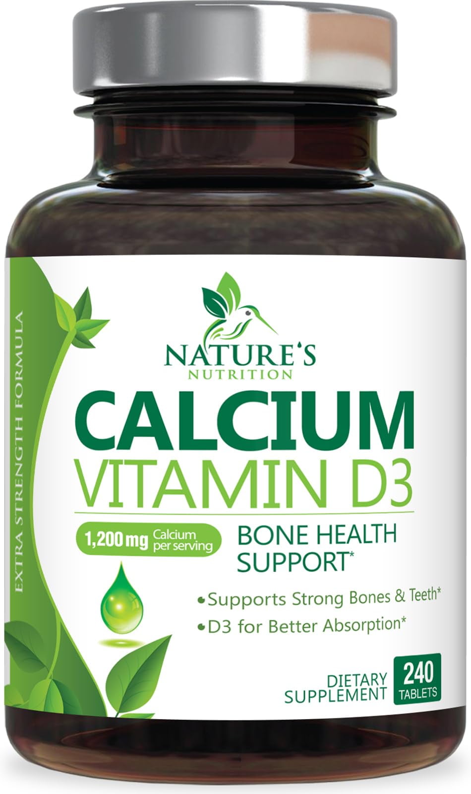 Nature's Calcium 1200mg & Vitamin D3 1600 IU Bone & Immune Support Supplement 240 Tablets