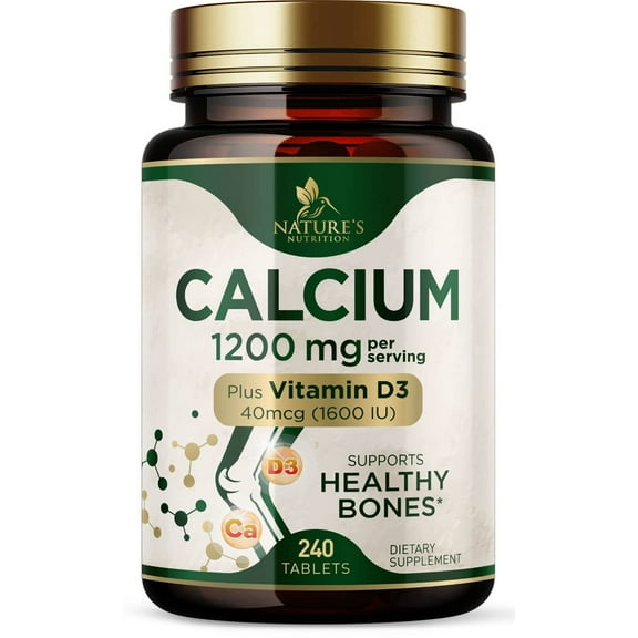 Calcium 1200 mg with Vitamin D3 - Bone Health Supplement, Vitamin D & Calcium Supplements for Women & Men - Bone Strength, Teeth & Immune Support, Nature's Calcium Pills, Bottled in USA - 240 Tablets