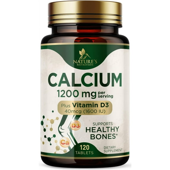 Calcium 1200 mg with Vitamin D3 - Bone Health Supplement, Vitamin D & Calcium Supplements for Women & Men - Bone Strength, Teeth & Immune Support, Nature's Calcium Pills, Bottled in USA - 120 Tablets