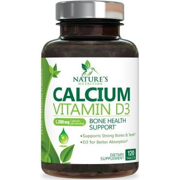 Calcium Supplement 1200 mg - with Vitamin D3 for Best Absorption - Supports Immune Health, Bones & Teeth - Nature's Calcium Carbonate + 1600 IU of D3 - Bottled in USA for Women & Men - 120 Tablets