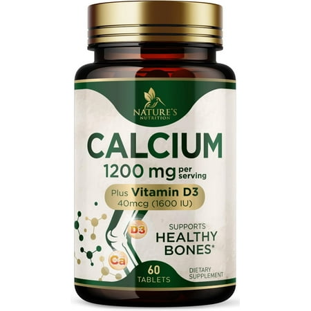 Calcium 1200 mg with Vitamin D3 - Per Serving - Bone Health Supplement - Vitamin D & Calcium Supplements for Women & Men - Bone Strength Support - Natural Calcium Pills - Bottled in USA - 60 Tablets