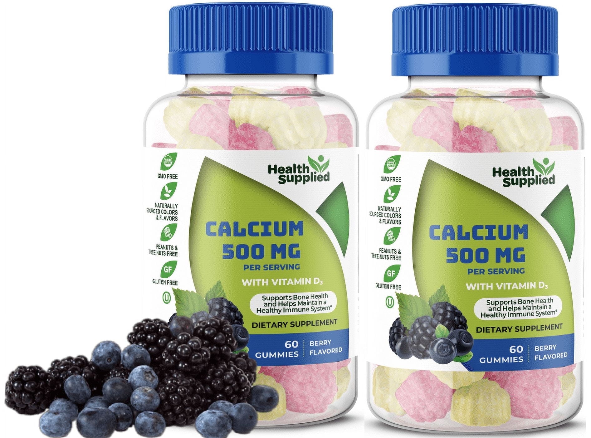 Health Supplied Calcium 500mg with Vitamin D3 1000 IU Gummies, Orange and Raspberry, 120 Count