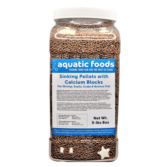Calcium Blocks included in these Shrimp Pellets 40% Protein Sinking Pellets, 1/16" x 3/8" Pellets for Shrimp, Snails, Crabs, Catfish, Plecos for All Tropical Fish, Pellets by Zeigler…5-lb 8oz Lg Jar