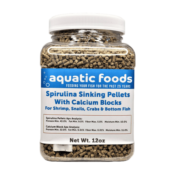 Calcium Blocks included in these Spirulina Sinking Pellets for Shrimp, Snails, Crabs, Catfish, Plecos for All Tropical Fish 1/16" x 3/8" Pellets by Zeigler.12oz Small Jar