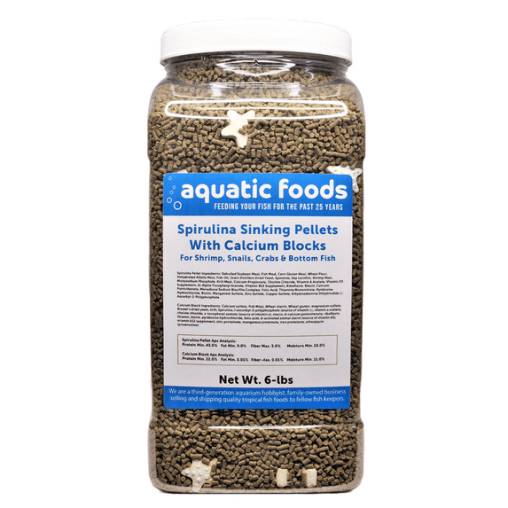 Calcium Blocks included in these Spirulina Sinking Pellets for Shrimp, Snails, Crabs, Catfish, Plecos for All Tropical Fish 1/16" x 3/8" Pellets by Zeigler…6-lb Lg Jar