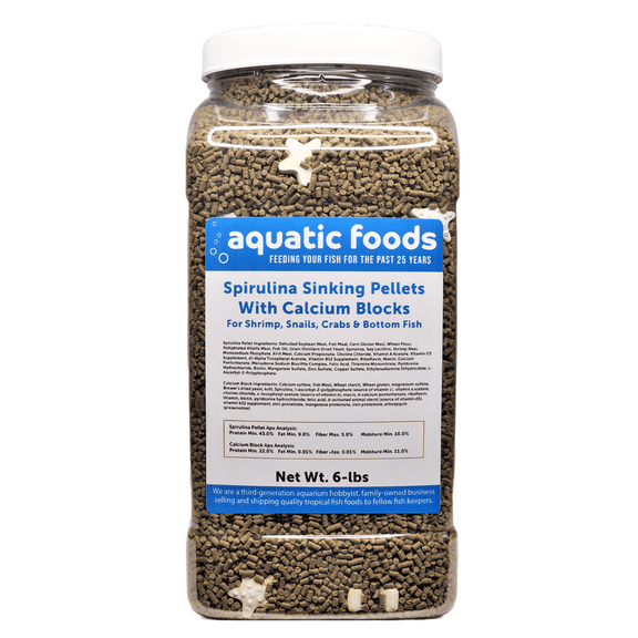 Calcium Blocks included in these Spirulina Sinking Pellets for Shrimp, Snails, Crabs, Catfish, Plecos for All Tropical Fish 1/16" x 3/8" Pellets by Zeigler6-lb Lg Jar