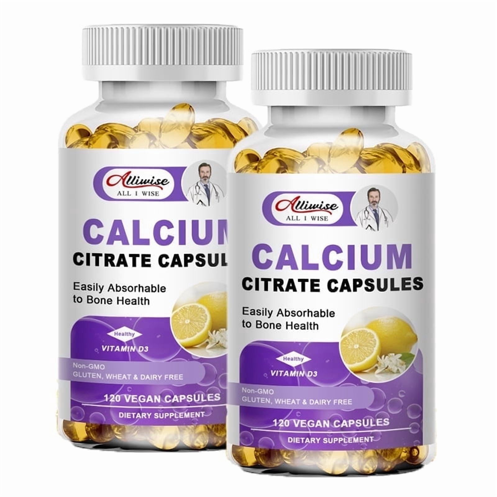 Calcium Citrate with Vitamin D - Super Absorbable Bone Health D3 Calcium Supplement for Men & Women - Muscle Function - Gluten-Free, Non-GMO – 120 Capsules(2 Pack)