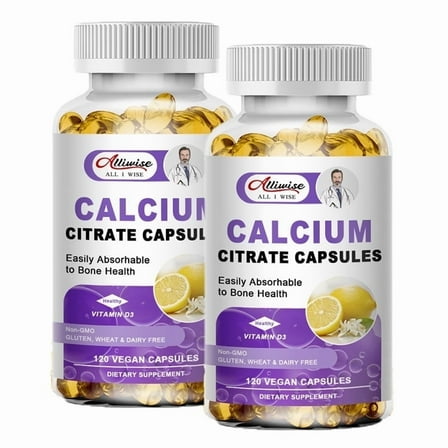 Calcium Citrate with Vitamin D - Super Absorbable Bone Health D3 Calcium Supplement for Men & Women - Muscle Function - Gluten-Free, Non-GMO – 120 Capsules(2 Pack)