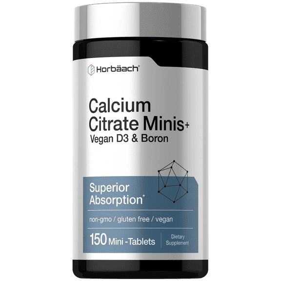 Calcium Citrate with Vitamin D3 & Boron | 150 Tablets | Vegan, Non-GMO, Gluten Free | by Horbach