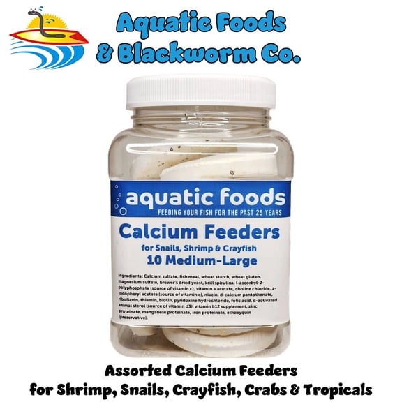 Calcium Enriched Sinking Feeder Disks and Holiday Feeding Food for Shrimp, Snails, Crabs, Crayfish, Hermit Crabs, Plecos, Catfish, all Tropical Fish. 10 Medium-Large Discs.... Small Jar