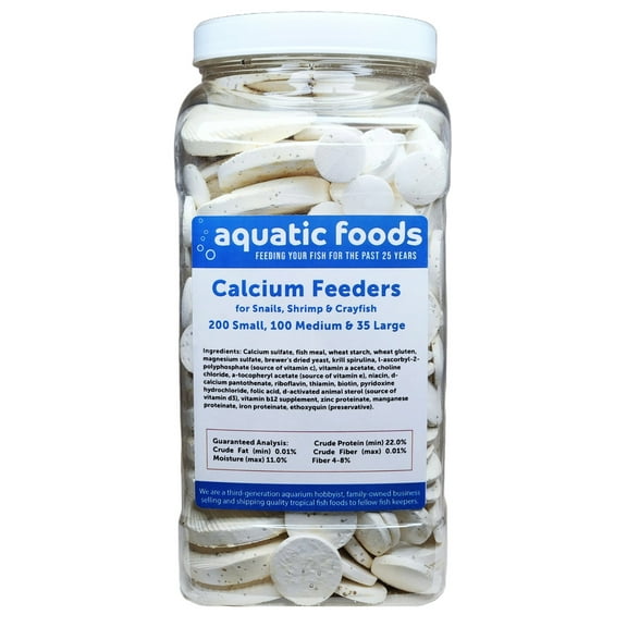 Calcium Enriched Sinking Feeder Disks and Holiday Feeding Food for Shrimp, Snails, Crabs, Crayfish, Hermit Crabs, Plecos, Catfish, all Tropical Fish. 335 Small/Medium/Large Discs.... Large Jar