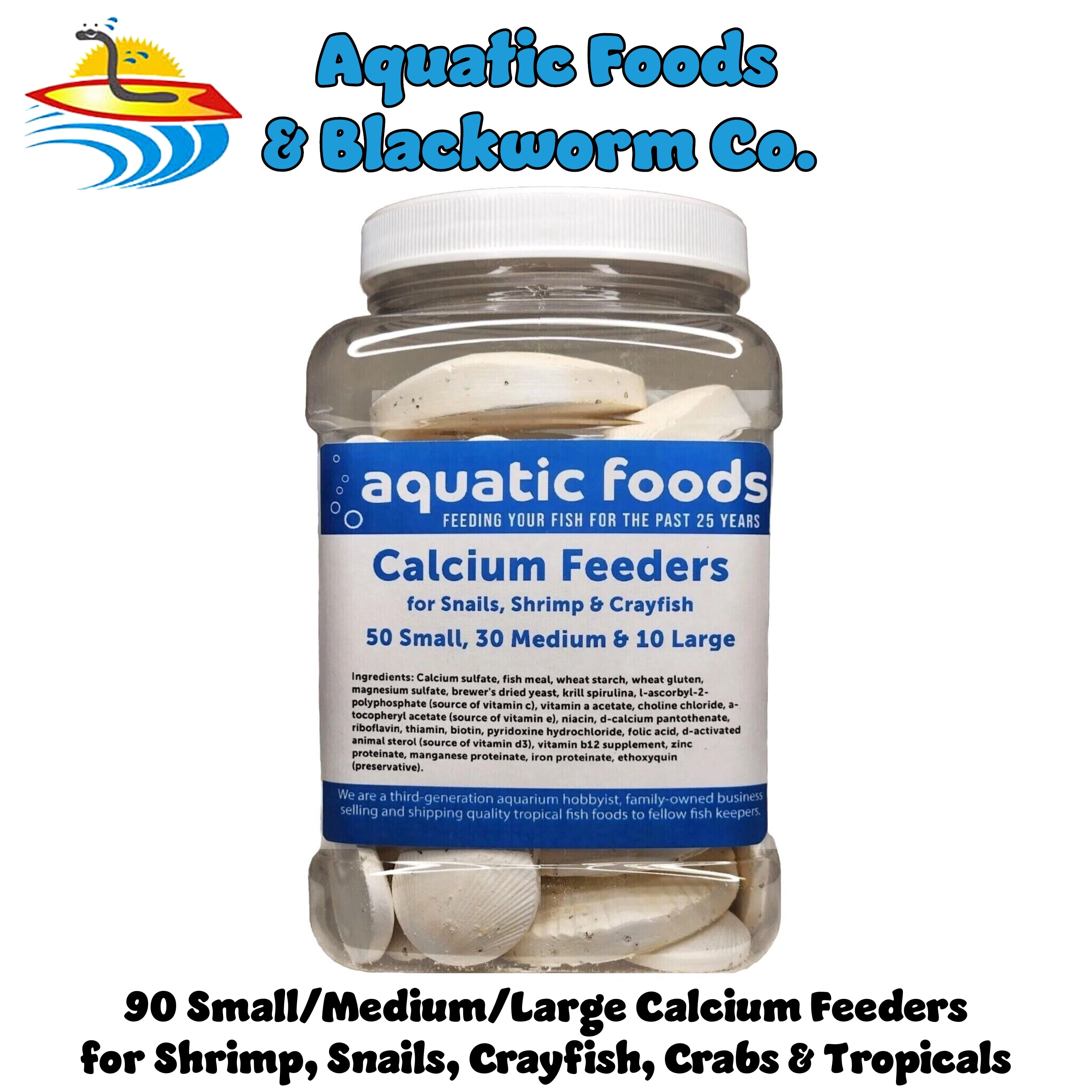 Calcium Feeder Disks  for Shrimp, Snails, Crabs, Crayfish, Hermit Crabs and all Tropical Fish, 90 Count Jar of Small & Medium & Large
