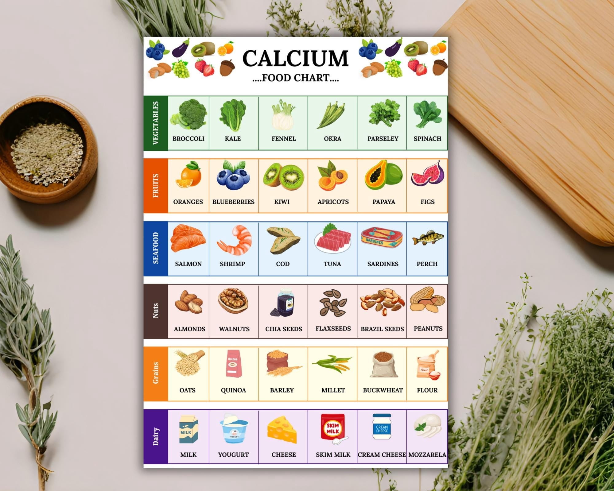 Calcium Food Chart - Dairy And Non Dairy Product Selection Poster - A ...