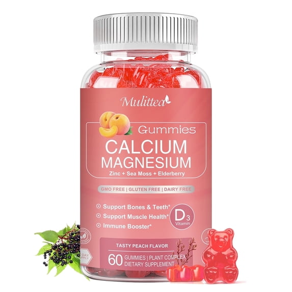 Calcium Gummies with D3,Zinc Gummies - Plant Complex Calcium Magnesium Supplement with Glycinate,Potassium,Vitamin C for Bone & Immune Support- 60 Chewable Gummy