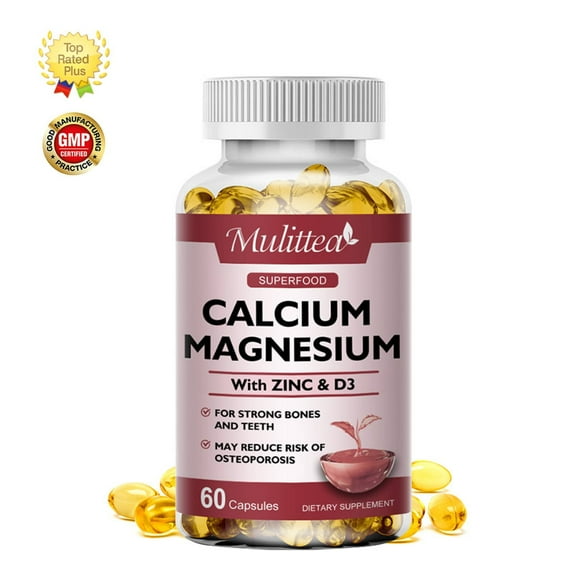 Calcium Magnesium Capsules, with Zinc Vitamin D3 High Absorption Magnesium Glycinate 400mg, 60 Count