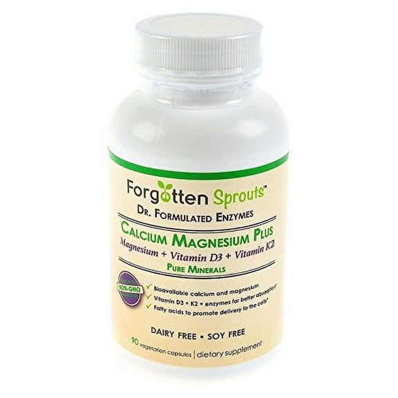 Calcium Magnesium Plus with Vitamin D3 and Vitamin K2 - Non-GMO - 90 Vegetarian Capsules