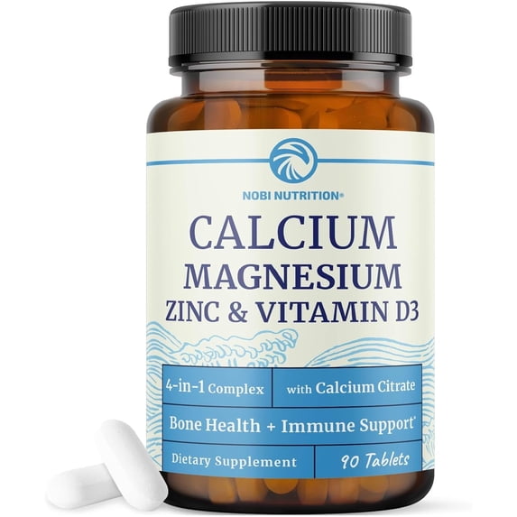 4-in-1 Calcium Magnesium Zinc and Vitamin D3 Supplement Complex, 90 Tablets