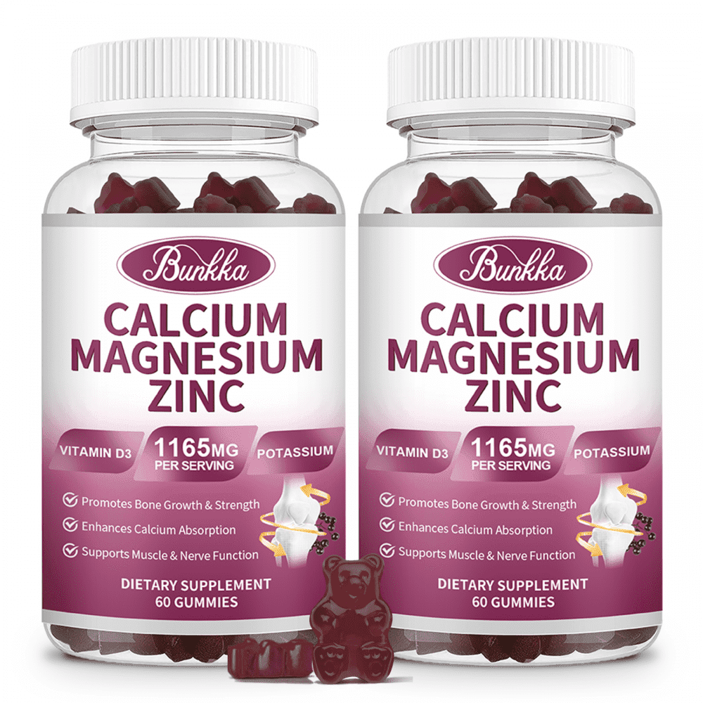 Calcium Magnesium Zinc Gummies with Vitamin D3 - for Bone, Mood & Sleep Support - Calcium Magnesium Zinc D3 Supplement for Adults - Vegan Sugar-Free, 120 CT(2 Pack)