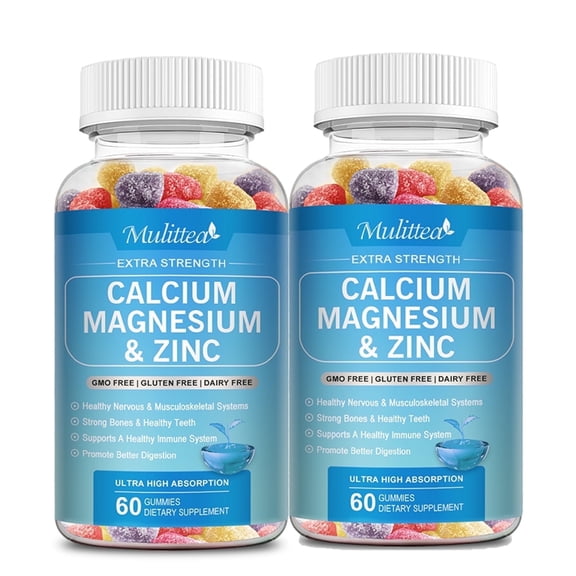 Calcium Magnesium Zinc Gummies with Vitamin D3 - Supports Bone Health, Nerve & Immune Function - Calcium Magnesium Zinc D3 Supplement for Adults & - 300mg 60 Count(2 Pack)
