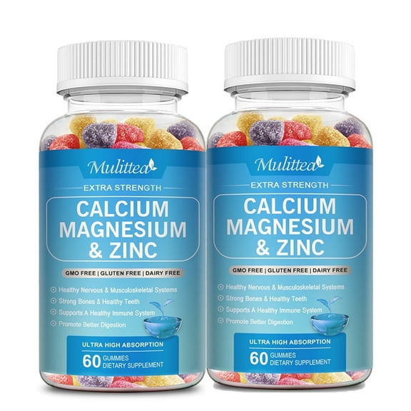 Calcium Magnesium Zinc Gummies with Vitamin D3 - Supports Bone Health, Nerve & Immune Function - Calcium Magnesium Zinc D3 Supplement for Adults & - 300mg 60 Count(2 Pack)