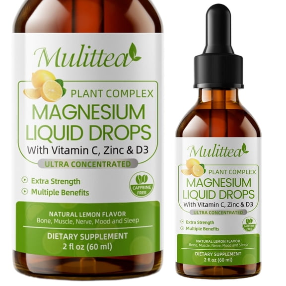 Magnesium Glycinate Drops Plus D3 K2 - Vitamin D3 K2 Drops with Magnesium, Potassium, Zinc & Sea Moss - Bone, Muscle & Immune Support - 30 Servings, Lemon Flavor