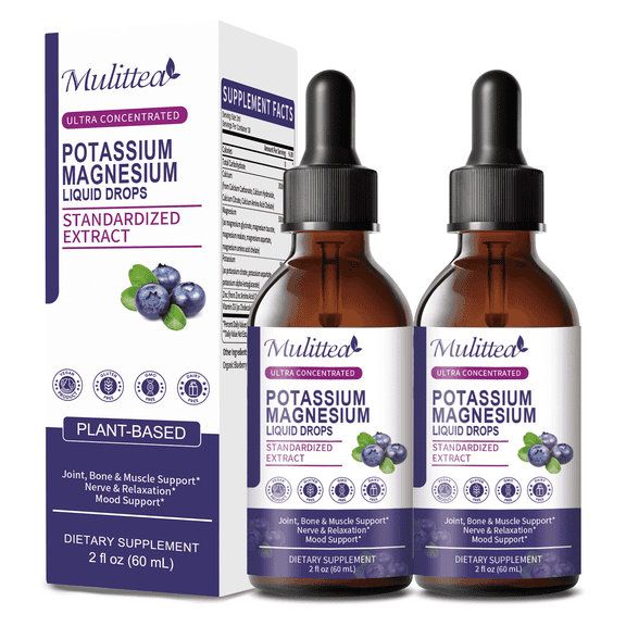Calcium Magnesium Zinc Supplement Liquid Drops, High Absorption Magnesium Complex & Potassium Plus Calcium, Vitamin D3, Zinc for Leg Cramps & Bone & Energy & Immune Support - 4 Fl oz,Blueberry Flavor