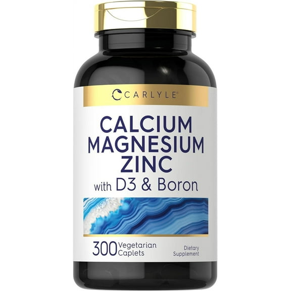 Calcium Magnesium Zinc with Vitamin D3 and Boron | 300 Caplets | Vegetarian, Non-GMO Supplement | by Carlyle