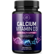 Calcium Supplements for Women 1200 mg Plus 1600 IU Vitamin D3, Bone Health, Teeth & Immune Support - Mineral Supplement with Vitamin D High Absorbable Premium 600 mg Calcium Carbonate - 120 Tablets