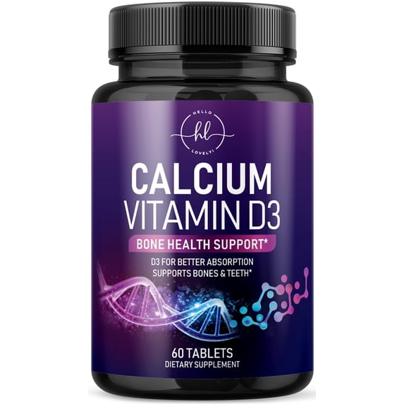 Calcium 1200 mg with Vitamin D3 - Bone Health Supplement, Vitamin D & Calcium Supplements for Women & Men - Bone Strength, Teeth & Immune Support, Calcium Carbonate Pills, Bottled in USA - 60 Tablets