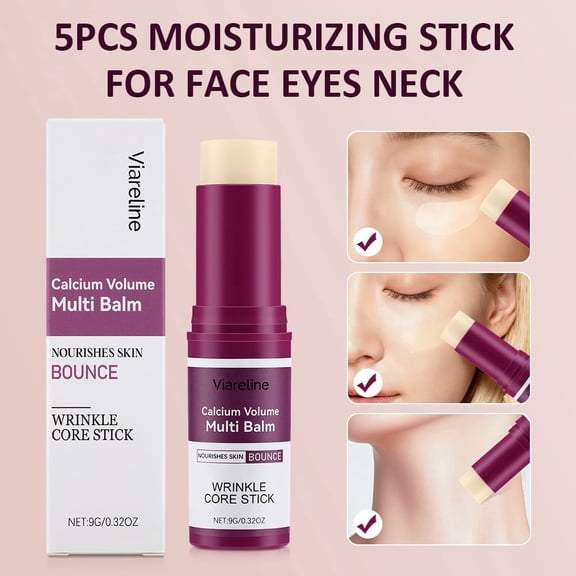 Calcium Volume Multi Balm Stick, 5Pcs Moisturing Stick to Support Skin Firmness and Hydration, Suitable for Eyes, Face, Neck, All Skin Types, 9g/0.6Oz