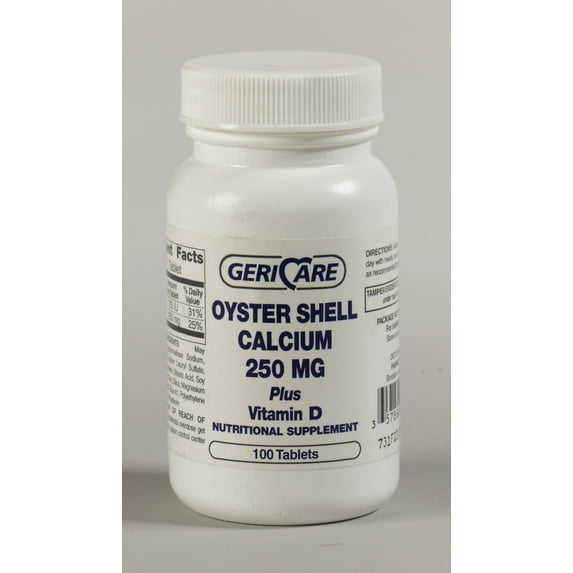 Calcium with Vitamin D Supplement, Geri-Care 250 mg, Strength Tablet, 100 per Bottle