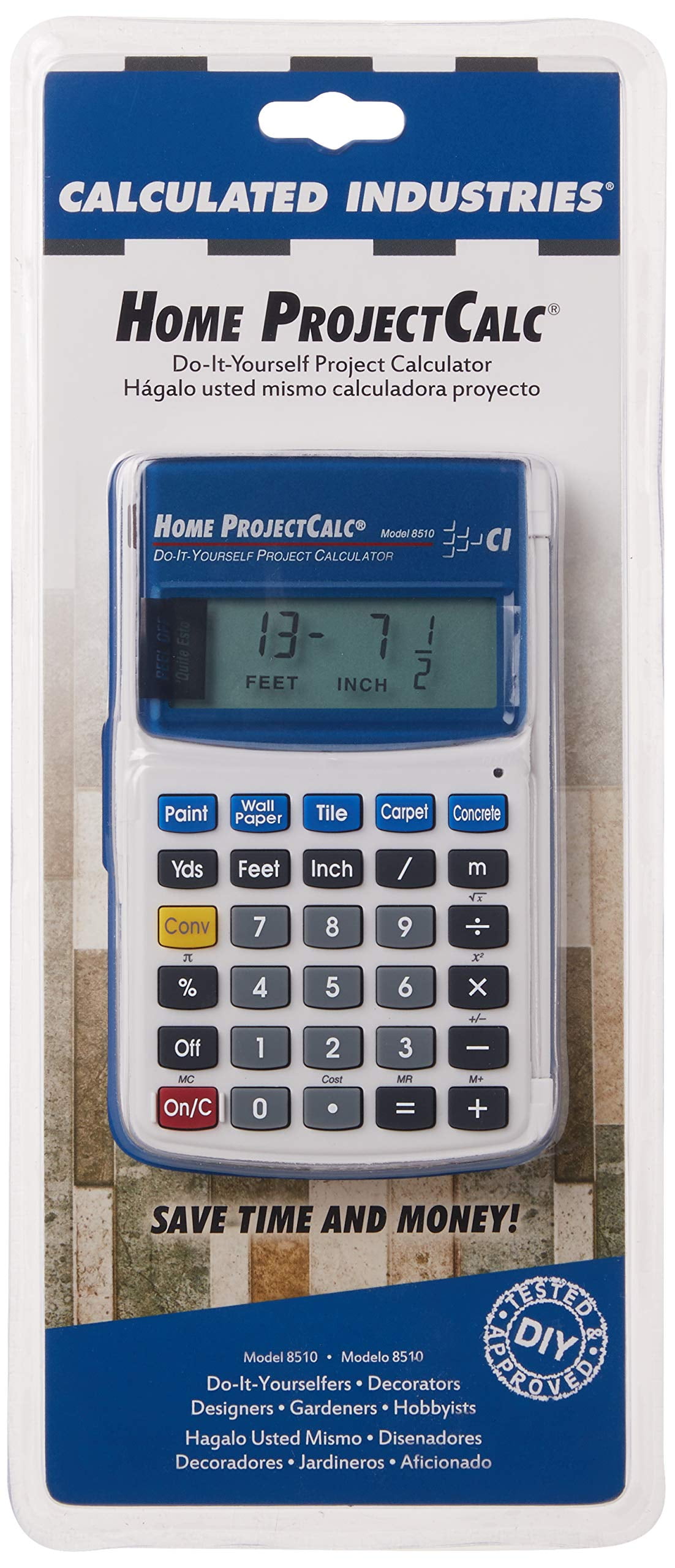 Calculated Industries 8510 Home ProjectCalc Do-It-Yourselfers Feet-Inch-Fraction Project Calculator | Dedicated Keys for Estimating Material Quantities and Costs for Home Handymen and DIYs , White Sma