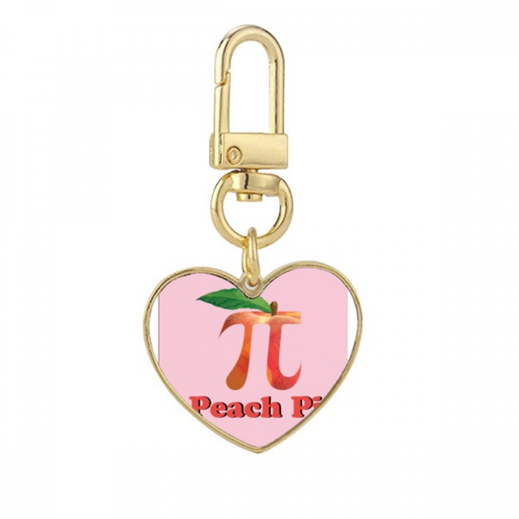 Calculating Mathematical Pi Peach Gold Heart Keychain Metal Keyring Holder