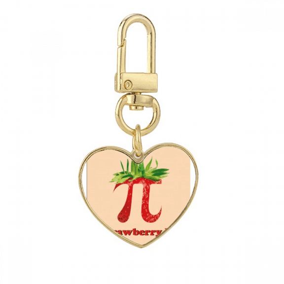 Calculating Mathematical Pi Strawberry Gold Heart Keychain Metal Keyring Holder