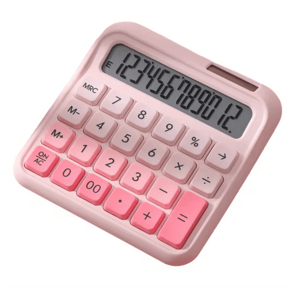 Calculator 12 Digit Large and LCD Display Big Button Calculators Solar Power and Battery Operated Suitable for Office,1 * Calculator,Pink