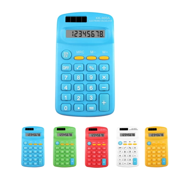 Calculator Blue, Basic Small Solar and Battery Operated, Large Display Four Function, Auto Powered Handheld Calculator Available in Blue,Green,Red,White,Yellow