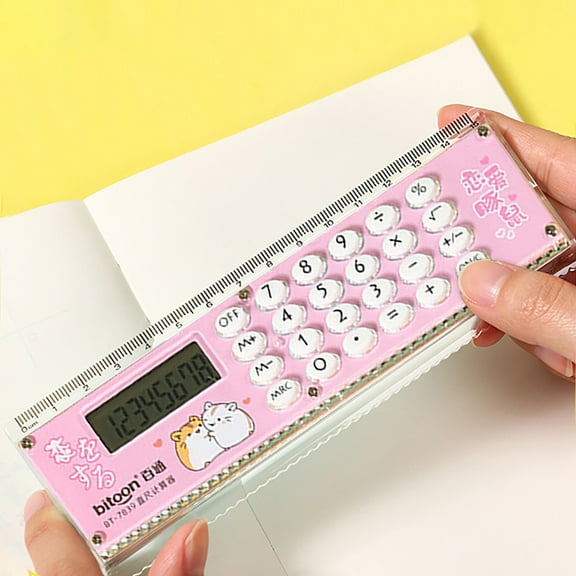 Calculator Graphing Calculator School Supplies Straight Ruler Calculator Mini Calculator Aesthetic Cute Calculator–Small & Stylish,8-Digit LCD,Solar/Battery Dual Power,Great Gift For Teens