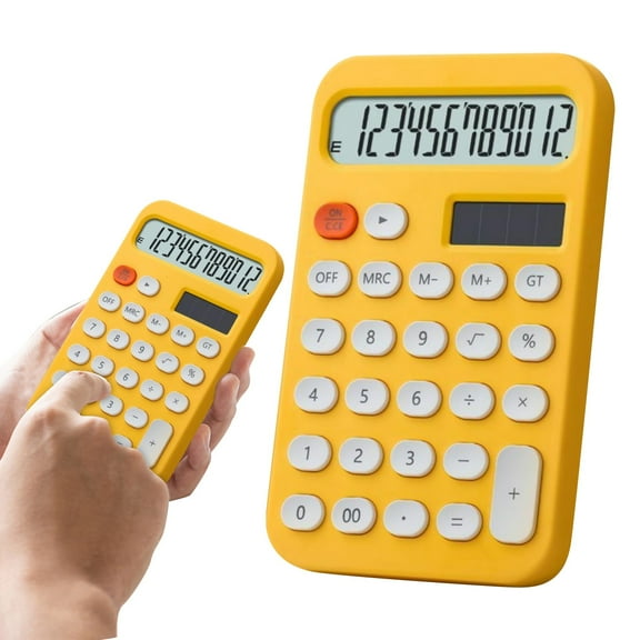 Calculator Mango Yellow, Colorful Desktop Calculator 12 Digit Basic Calculator with Tilt Stand (6 Colors) Power /Battery for School & Home