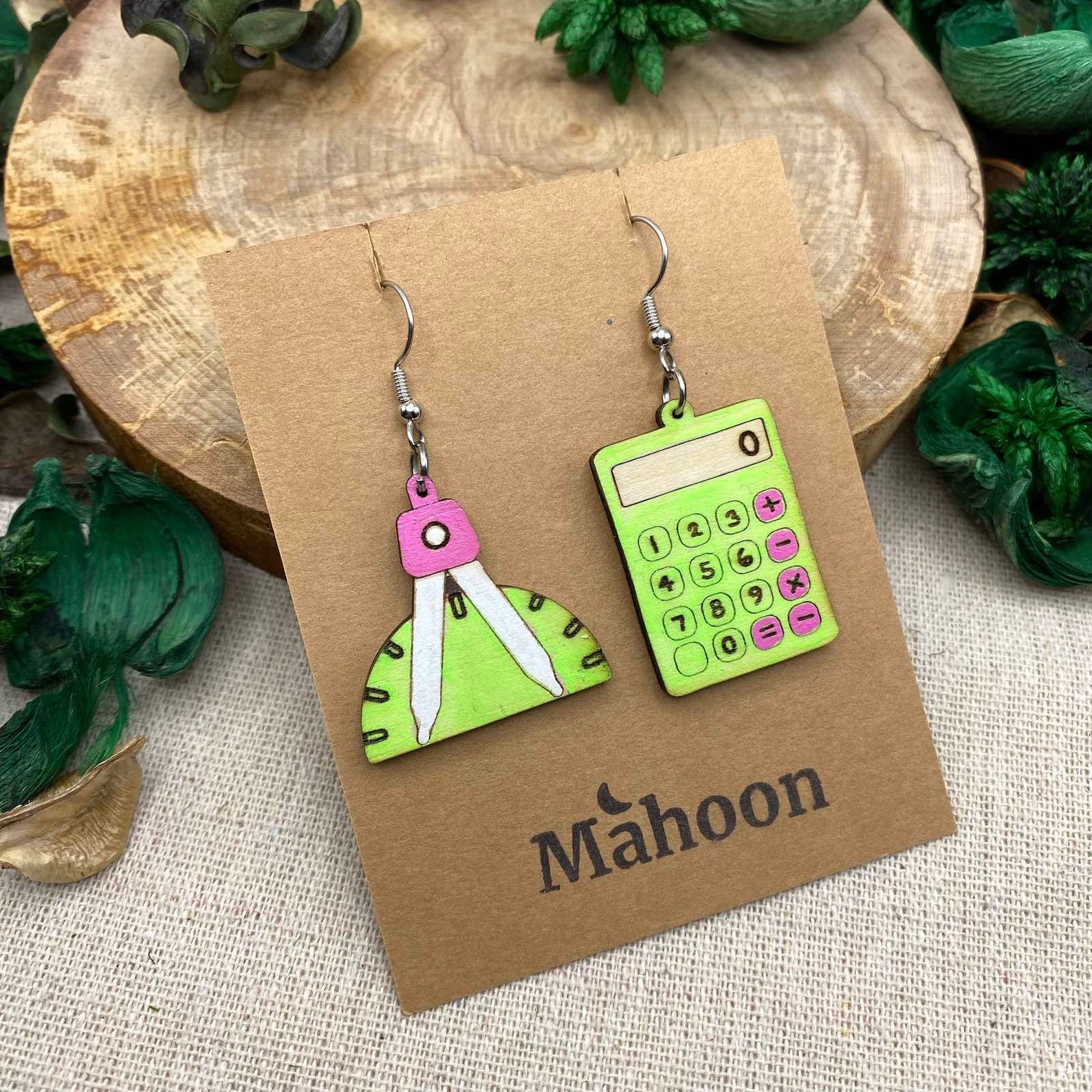 Calculator & Protractor Geometry Compass Dangle Earrings Gift For