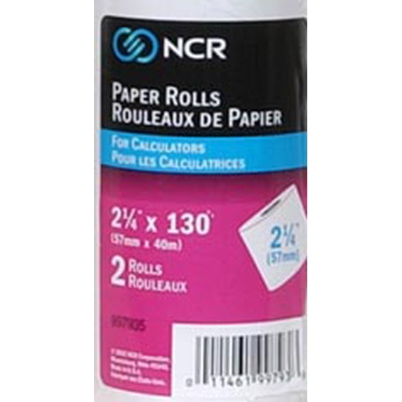 Genuine NCR Paper Rolls For Calculators 2 1/4" X 130' (2 Pack)