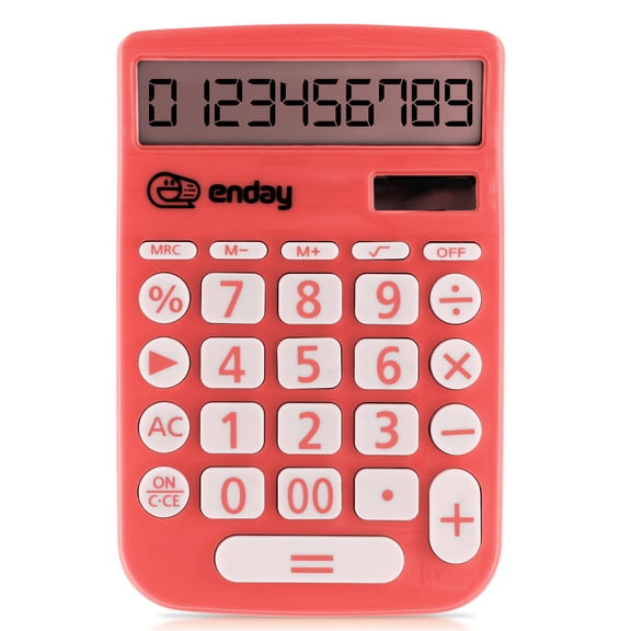 Calculator for Students Red, Basic Calculator 12 Digits Solar Powered Calculators Large Display Office Desktop Calculator Four Function Handheld Desk Calculator Perfect for Office & School-by Enday