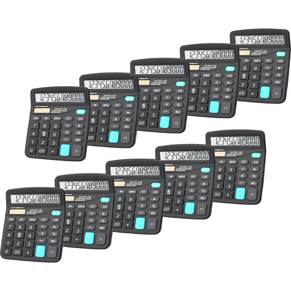Calculators, 12-Digit Dual Power Handheld Desktop Calculator with Large LCD Display Big Sensitive Button (Black, Pack of 10)