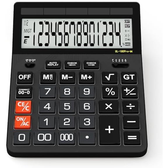 Calculators Desktop, 2026 Upgrade 14 Digit Large Size Calculator with 5-Inch LCD Display and Solar Power, Office Calculator for Desk (Black)