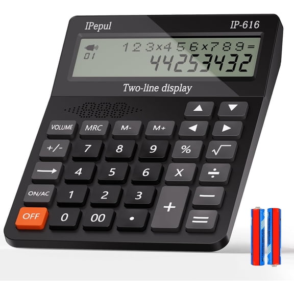 Calculators Desktop, Desk Calculator with Large 2 Line Display, Talking Basic Big Button & Adjustable Volume, 4 Function for Business, Students, Office Supplies(Black)