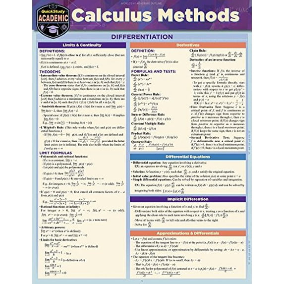 Pre-Owned Calculus Methods : QuickStudy Laminated Reference Guide (Paperback) 9781423236436