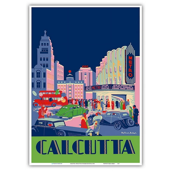 Calcutta India - Metro Cinema - Vintage Travel Poster by Dilip Kumar DasGupta c.1938 - Master Art Print 10in x 14in