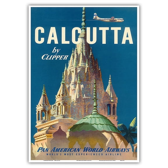 Calcutta India by Clipper - Pareshnath Jain Temple - Vintage Airline Travel Poster c.1951 - Master Art Print 10in x 14in